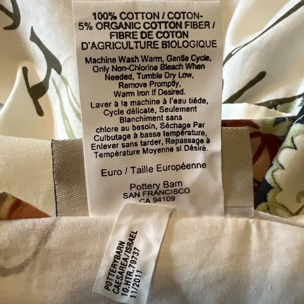 Pottery Barn Butterfly Script French Romantic Cotton Euro Pillow Sham 29”x 29”
